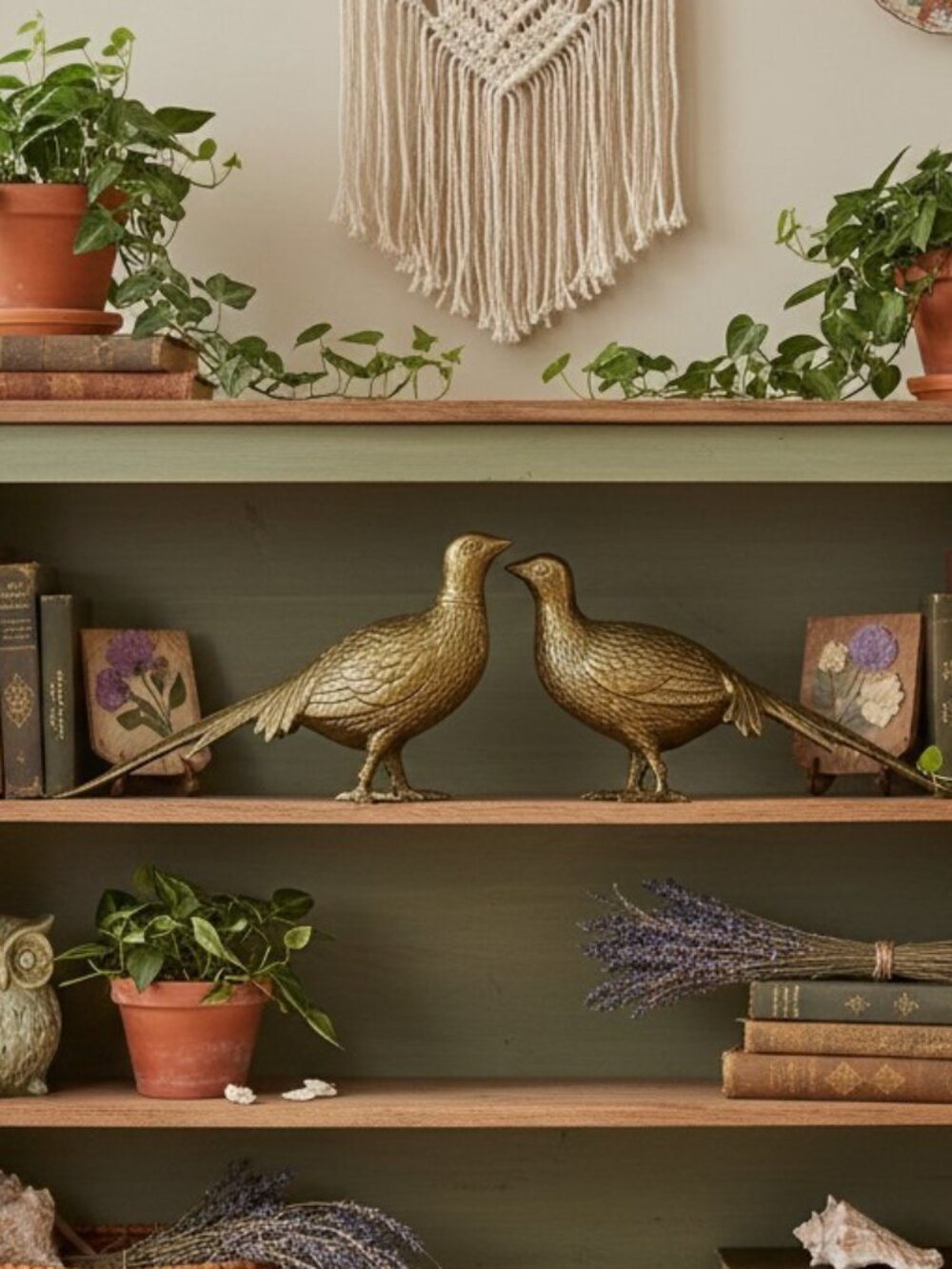 Vintage Solid Brass Pheasants Birds Long Tail Sculptures Mid Century Modern Gold